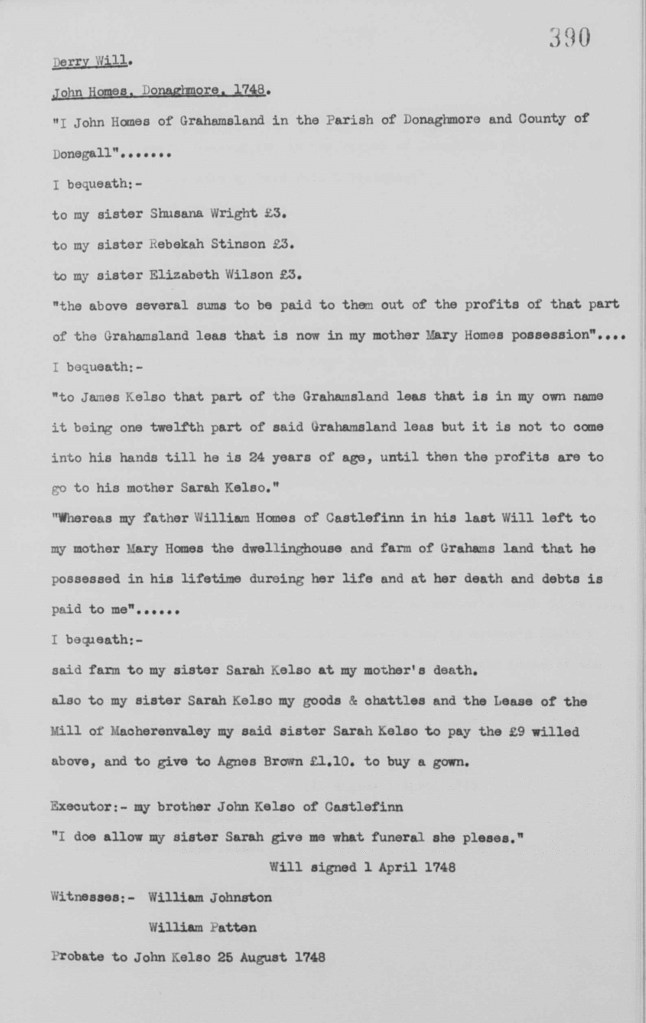 Derry Will - John Homes, Donaghmore, 1748.