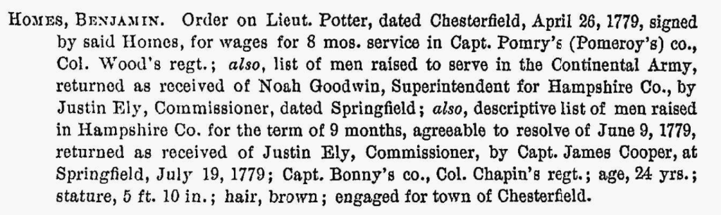 Benjamin Homes, Chesterfield, Revolution military service