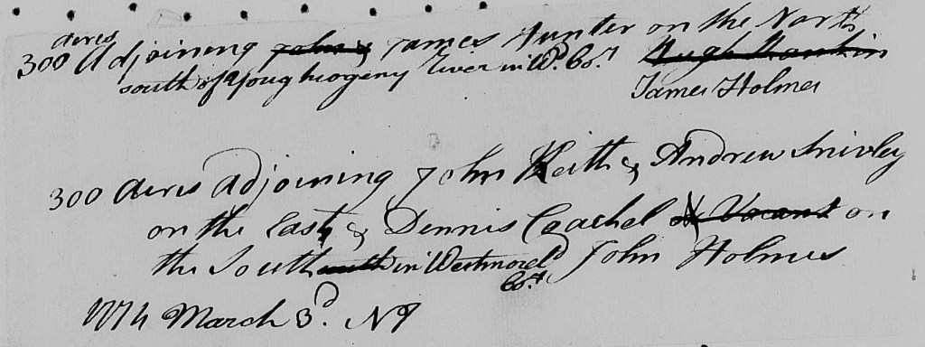 James Holmes and John Holmes land warrant Fayette County, Pennsylvania