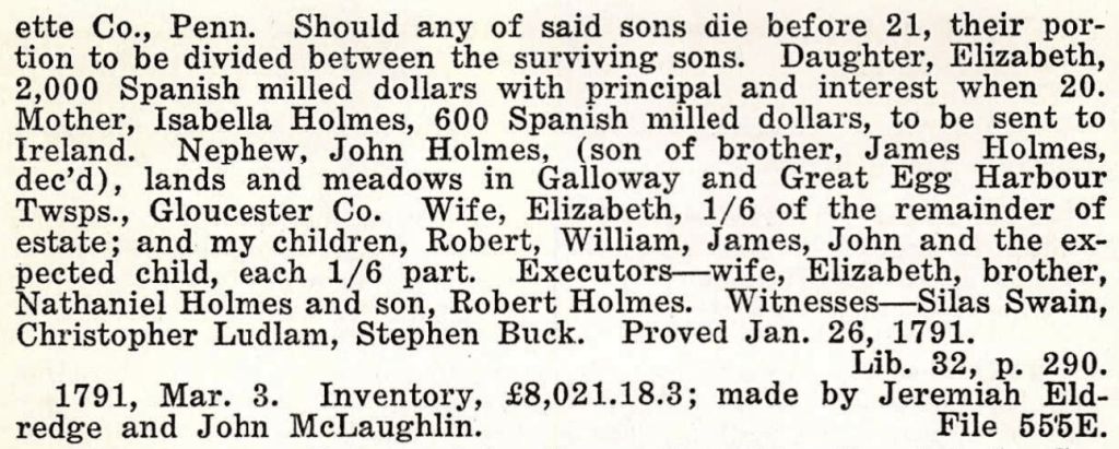 1790 will of John Holmes of Cape May County, NJ p2