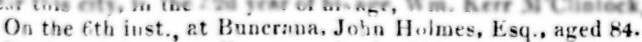 John Holmes of Buncrana, Co Tyrone died 6 Jan 1841