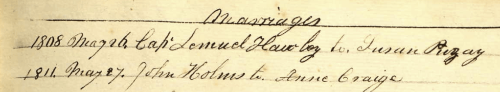 John Holmes married Anne Craige 27 May 1811