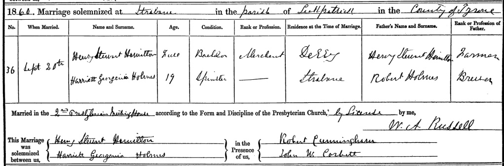 Henry Stewart Hamilton m Harriett Georgina Holmes