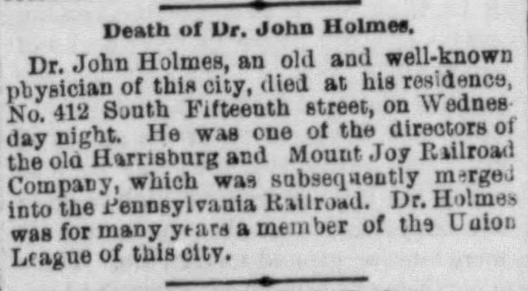 Obit, Dr John Holmes of Philadelphia
