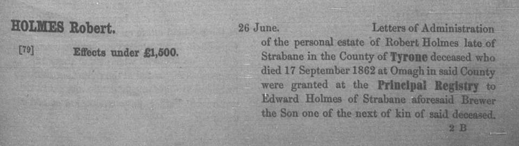 Will Calendar, Robert holmes of Strabane, brewer 1862