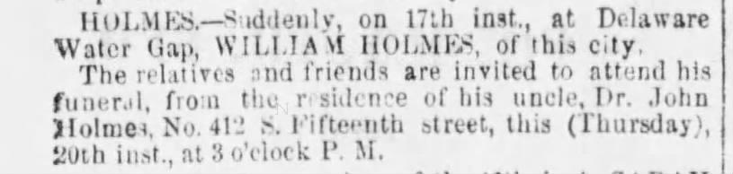 Obit, William Holmes 1864