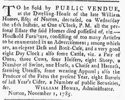 to be sold: Farm in Norton belonging to William Homes.
