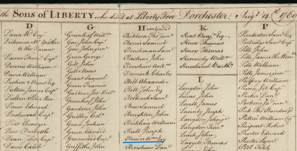 Sons of Liberty list w William Homes